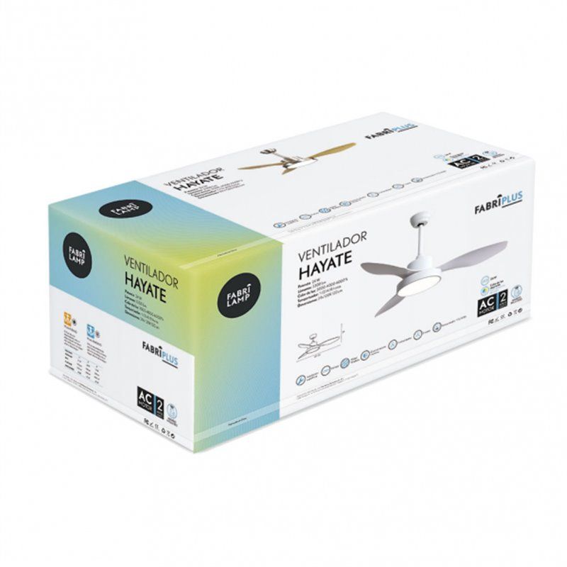 FAB 128591301 | Ventilador Hayate 40w 3300lm Blanco 3 Asp 39x120x120cm 3000-4000-6000k C/remoto