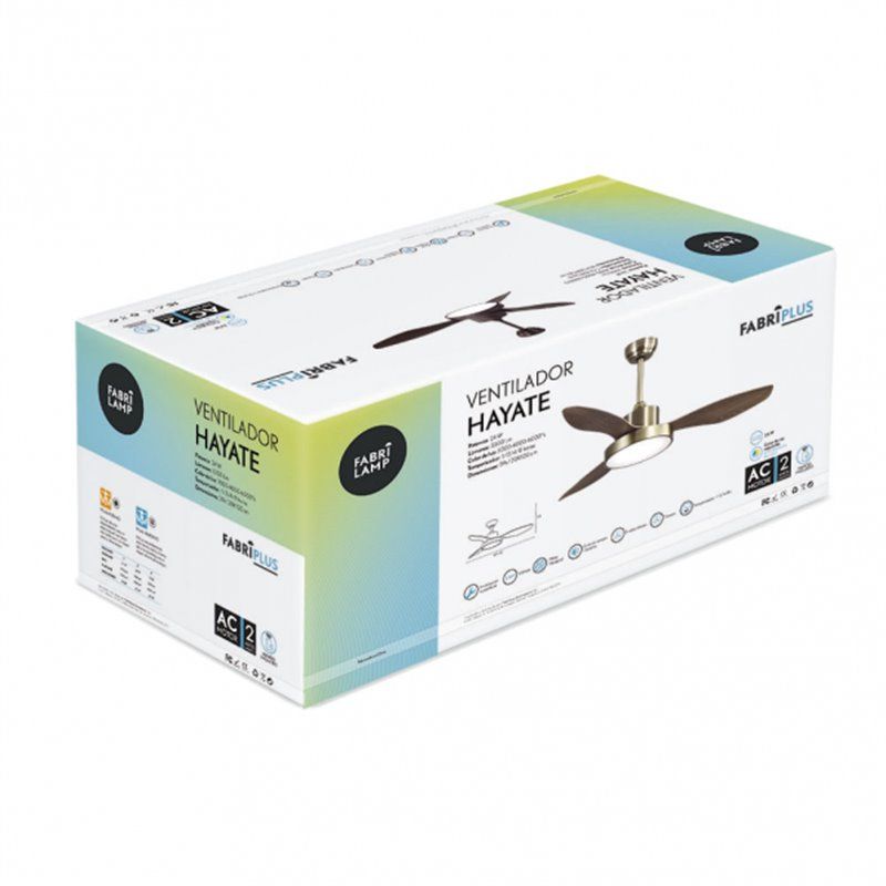 FAB 128591336 | Ventilador Hayate 40w 3300lm Cuero/roble 3 Asp 39x120x120cm 3000-4000-6000k C/remoto