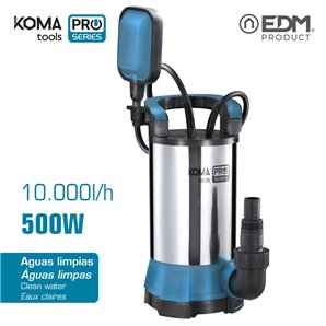 BOMBA 500W INOX AGUA LIMPIA KOMA TOOLS 230-50HZ MAX. CAUDAL 10.000L/HORA, ALTURA MAXIMA 8MTS, PROFUNDIDAD DE ASPIRACION MAXIMA:  2