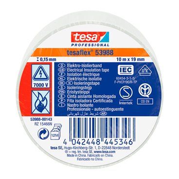 CINTA AISLANTE HOMOLOGADA 10M X 19MM BLANCO 53988 TESA
