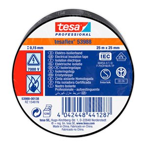 CINTA AISLANTE HOMOLOGADA 25M X 25MM NEGRO 53988 TESA