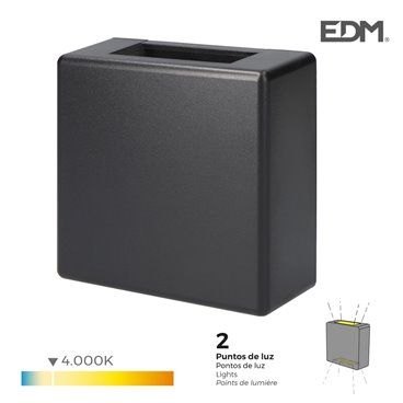 APLIQUE LED 3W 85LM 4.000K LUZ DIA CUADRADO 2 PROYECCIONES EDM. VÁLIDO PARA EXTERIOR. 6 LEDS. 50MA. 200-240V / 50HZ. 5 X 12 X 12