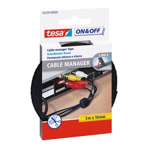 ORGANIZADOR DE CABLES CINTA DE CIERRE 5M X 10MM NEGRO 55239 TESA. PARA ORGANIZAR CABLES ELÉCTRICOS Y ACCESORIOS. REUTILIZABLE. S