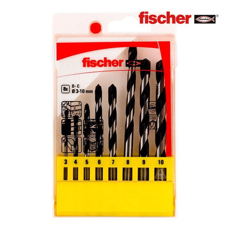 Brocas de Percussão FISCHER E Ø3/4/5/6/7/8/9/10mm - Pacote 8 unidades 536607