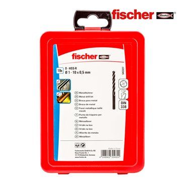 PACK 19 BROCAS METAL HSS-R DIN338 1-10  FISCHER. SU ACERO DE GRAN CALIDAD LE PROPORCIONA GRAN DURACIÓN Y UNOS ACABADOS PERFECTOS