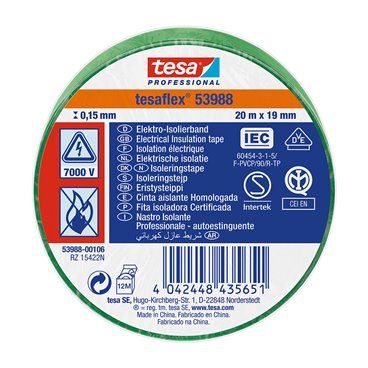 CINTA AISLANTE HOMOLOGADA VERDE 20M X 19MM 53988 TESA