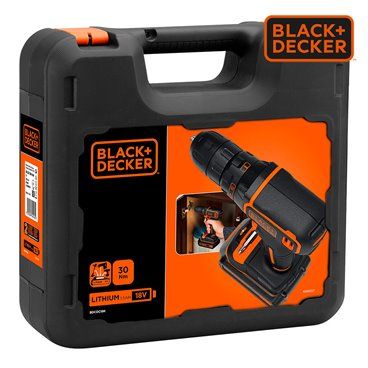  TALADRO ATORNILLADOR 18V BLACK+DECKER. PORTABROCAS 10MM,0-650 RPM. INCLUYE 1 BATERÍA 1,5AH DE LITIO,CARGADOR Y MALETÍN.