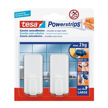 TESA POWERSTRIPS HASTA 2KG CLASSIC BLANCO. FIJACIÓN DE OBJETOS EN SUPERFICIES LISAS SIN USAR HERRAMIENTAS, TORNILLOS O CLAVOS. S