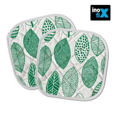 AGARRADORES COCINA ACOLCHADOS HOJAS 20X20CM. INOFIX. TEJIDO 100% ALGODÓN Y ACOLCHADO DE ALGODÓN Y POLYESTER. SET 2 UNIDADES.