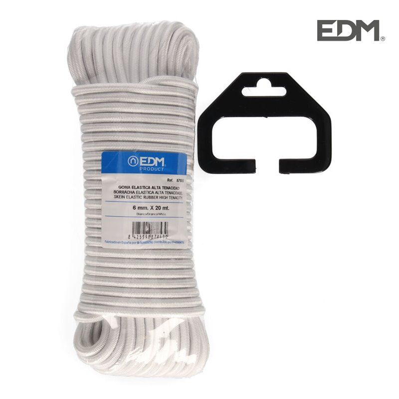 MADEJA 20 MT. GOMA ELASTICA ALTA TENACIDAD BLANCA. CALIBRE 6 MM.