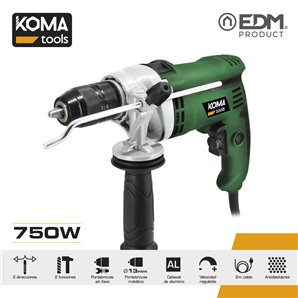 TALADRO PERCUTOR 750W KOMA TOOLS. CON CONTROL DE POTENCIA, PORTABROCAS AUTOMATICO DE Ø 13mm, MANGO ERGONOMICO DE TACTO SUAVE, MA 2