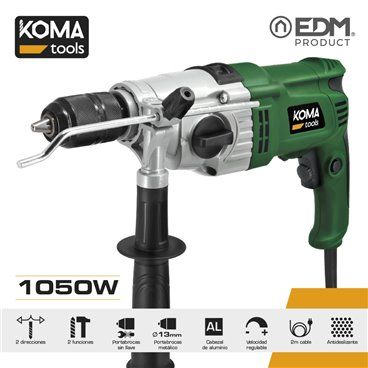 TALADRO PERCUTOR 1050W KOMA TOOLS. CON CONTROL DE POTENCIA, PORTABROCAS AUTOMATICO DE Ø 13mm, MANGO ERGONOMICO DE TACTO SUAVE, M