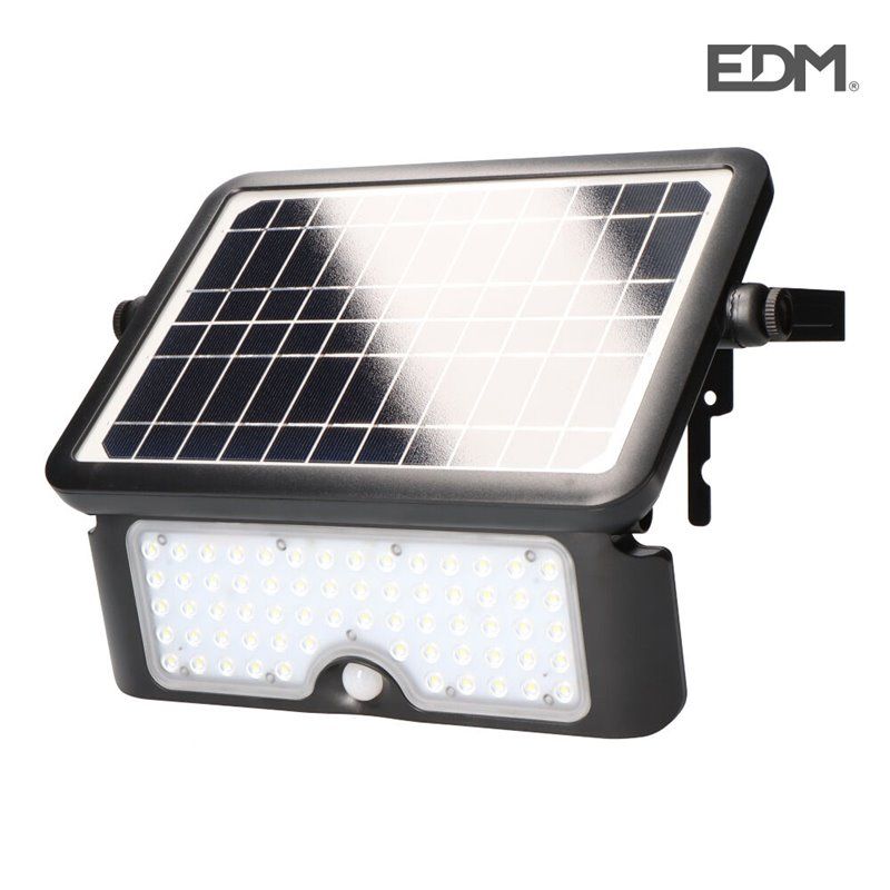 Aplique solar 10w 1150lm sensor de presença recarregável 2 8m Cor Preto 27,5x19,6cm EDM