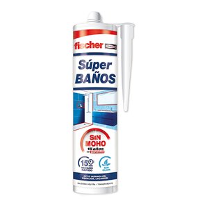 SUPER BAÑOS SILICONA BLANCA ANTIMOHO SIN OLOR 280ML 563064 FISCHER. SILICONA BAÑOS DE LARGA DURACIÓN ANTIMOHO, RÁPIDA CURACIÓN, 