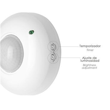 Detector de movimento infravermelho com sensor crepuscular 360°. Ajustável