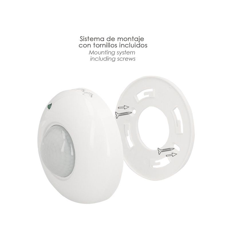 Detector de movimento infravermelho com sensor crepuscular 360°. Ajustável