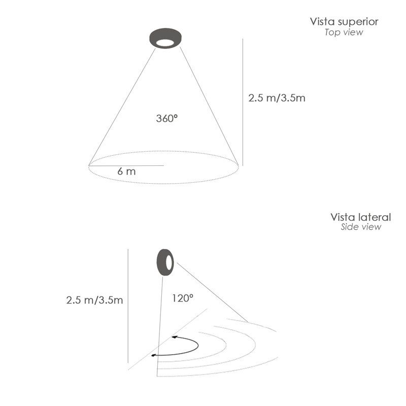 Detector de movimento infravermelho com sensor crepuscular 360°. Ajustável