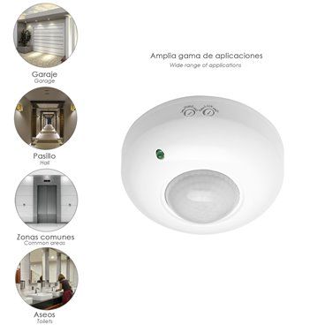 Detector de movimento infravermelho com sensor crepuscular 360°. Ajustável