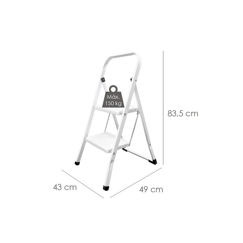 Escalera Domestica Aluminio 2 Peldaños, Escalerilla Blanca