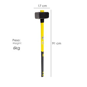 Maza Con Mango Fibra Vidrio 6 Kg. Cabeza Forjada, Con Anillo Anti Vibración, Maza / Porro 2
