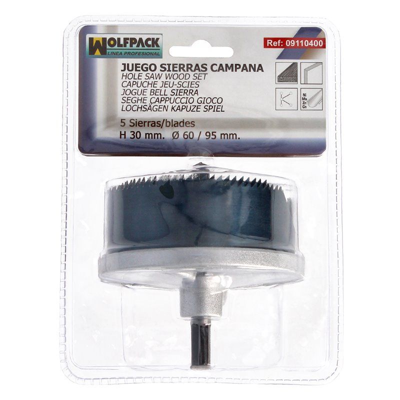 Conjunto de serra campânula 30 mm. Ø 60/95 mm. 5 peças