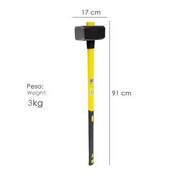 Maza Con Mango Fibra Vidrio 3 Kg. Cabeza Forjada, Con Anillo Anti Vibración, Maza / Porro