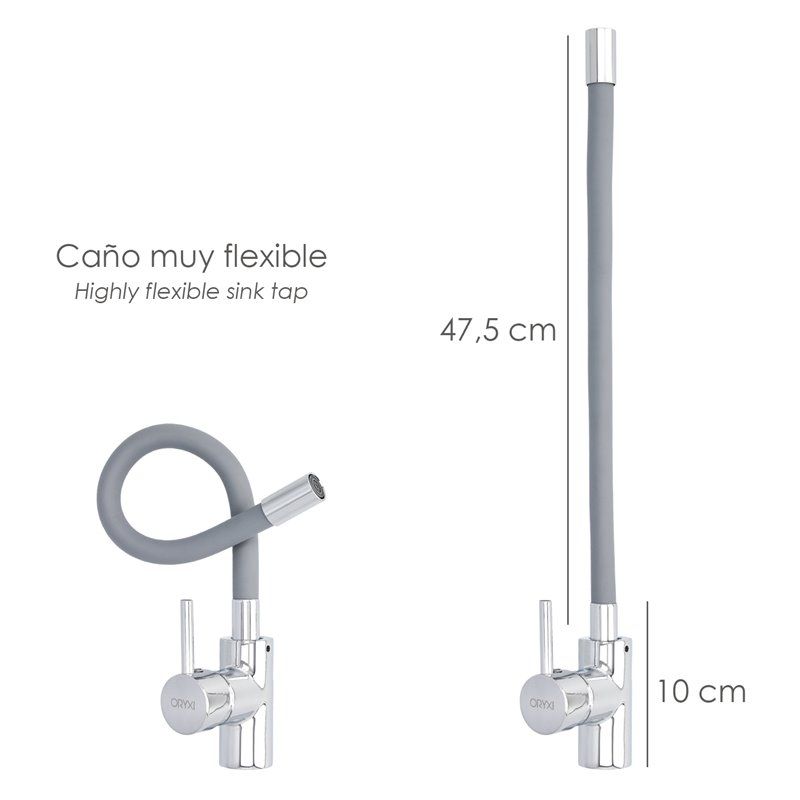 Grifo Monomando Fregadero Flexible Caño Alto, Grifo De Cocina Flexible Caño Alto