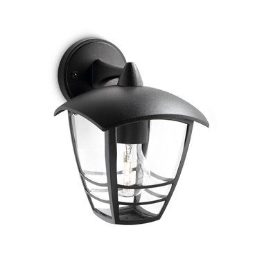 APLIQUE EXTERIOR PARED INV. 1X60W NEGRO MOD. CREEK PHILIPS  BOMBILLA NO INCLUIDA, IP44, TAMAÑO: 20X24X17,5CM