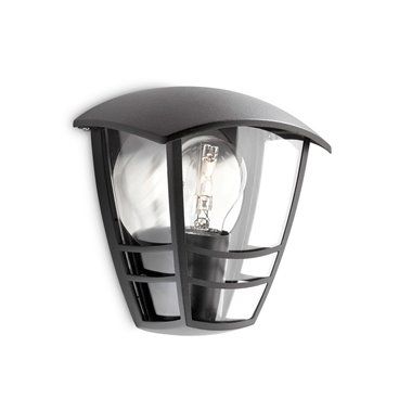 APLIQUE EXTERIOR PARED PLANO 1X60W NEGRO MOD. CREEK PHILIPS  BOMBILLA NO INCLUIDA, IP44, TAMAÑO: 13X19,5X18CM