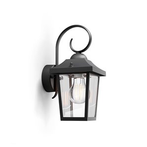 APLIQUE E27 NEGRO BUZZARD PHILIPS, NO INCLUYE BOMBILLA,  FABRICADO EN ALUMINIO,IP44, TAMAÑO: 17,5X29X13CM