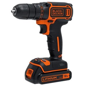  TALADRO ATORNILLADOR 18V BLACK+DECKER. PORTABROCAS 10MM,0-650 RPM. INCLUYE 1 BATERÍA 1,5AH DE LITIO,CARGADOR Y MALETÍN.