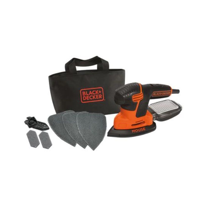  LIJADORA DE DETALLE MOUSE®  120W  BLACK+DECKER. VELOCIDAD 14.000 RPM, ÓRBITA 2MM HOJA 110MM/CM². INCLUYE DEPÓSITO PARA EXTRACCI