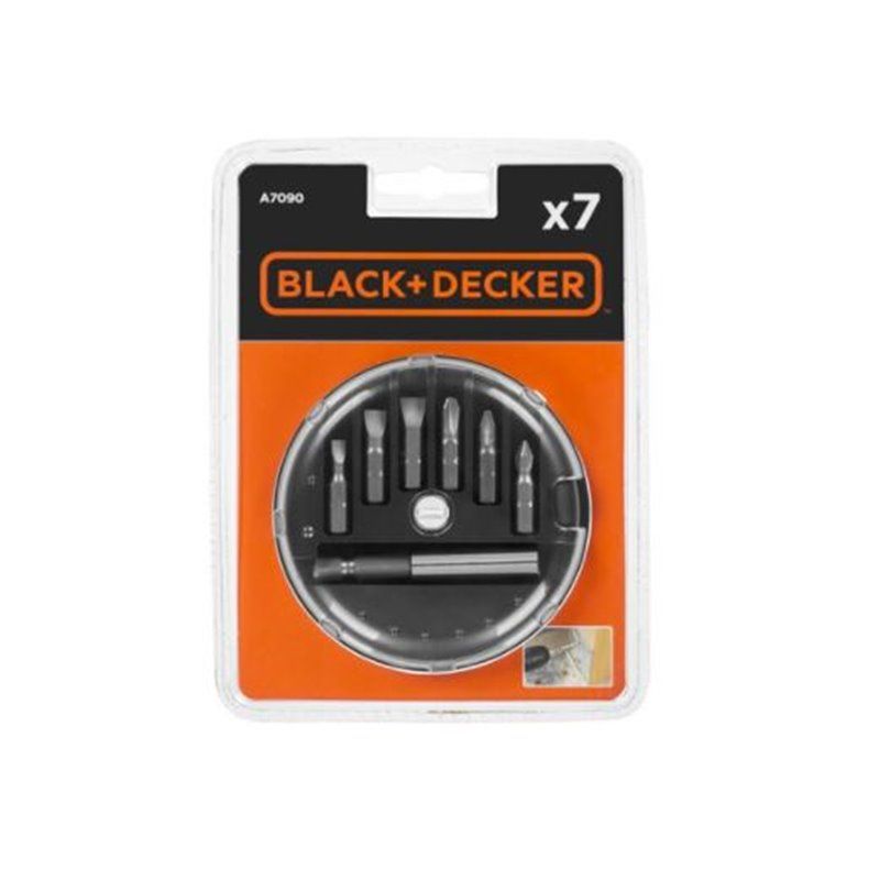 CONJUNTO 7 PIEZAS PARA ATORNILLAR BLACK+DECKER. CON ADAPTADOR MAGNÉTICO. 3 PUNTAS PHILLIPS PH DE 1- 2 - 3 MM Y 3 PUNTAS PLANAS S