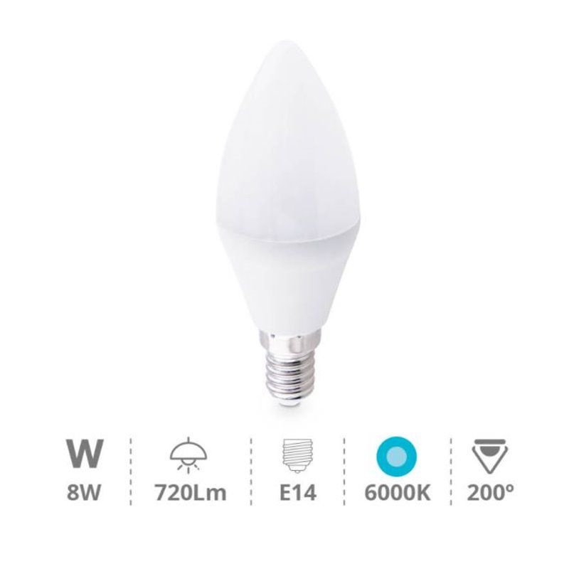 Lampara vela 8W E14 6000K