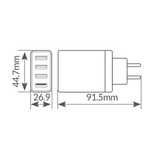Cargador 230V a 4 USB: 1xQC3.0 + 3x2.4A 2