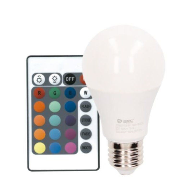 Bombilla de led estándar 9W E27 RGB + 3000K con mando