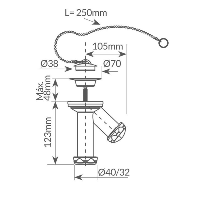 Y compacto válvula lavabo - bidet salida Ø40mm y junta cónica reductora Ø32mm