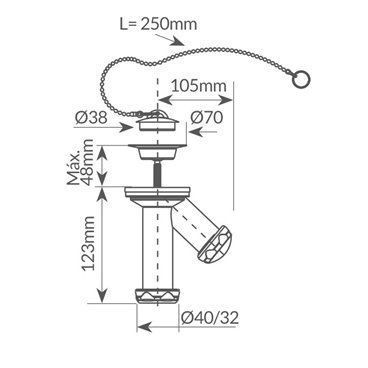 Y compacto válvula lavabo - bidet salida Ø40mm y junta cónica reductora Ø32mm