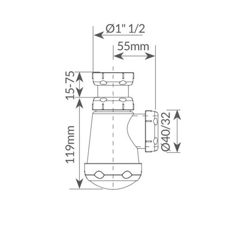 Sifón botella extensible salida Ø40mm reductora Ø32mm racor 1 1/2"