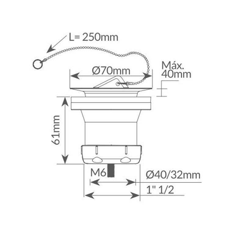 Válvula para lavabo - bidet 1 1/2 Ø70mm"