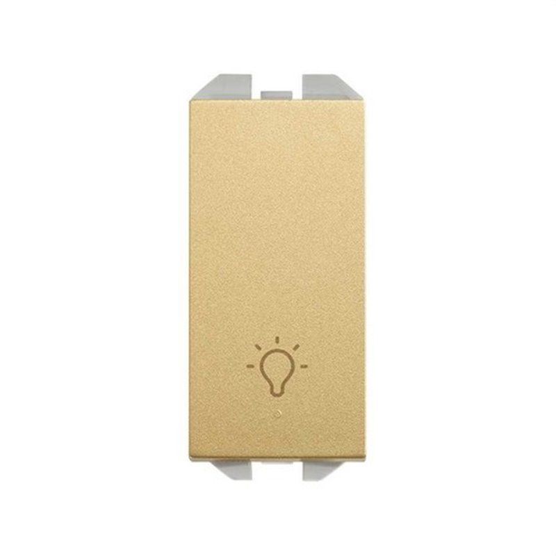 Pulsador SIMON 270 con grabado luz 10A y módulo estrecho oro