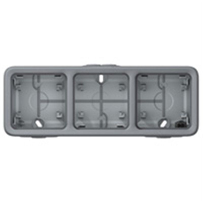 Caja superficie horizontal 3 posiciones plexo gris