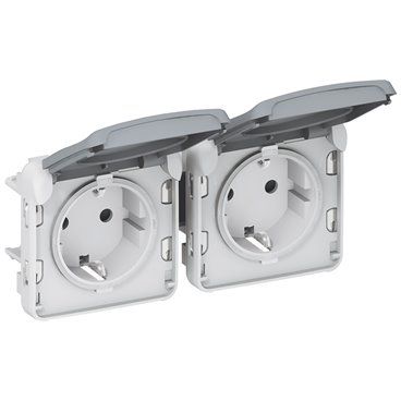 Toma 2xP + TT horizontal E/S plexo gris
