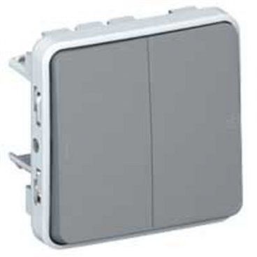 Pulsador doble E/S plexo gris