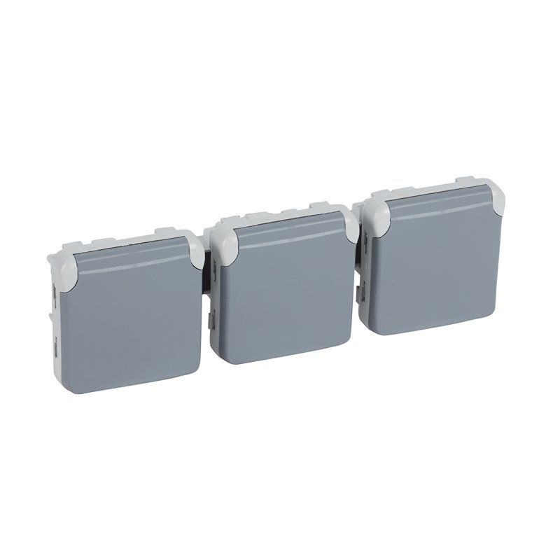 Toma 3xP + TT vertical E/S plexo gris
