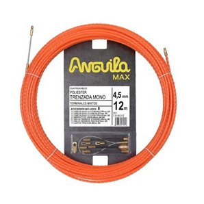 Trenza monofilamento poliéster ANGUILA MAX diámetro 4,5mm 12m con nuevos terminales diámetro 5mm fijos con lazo, color naranja