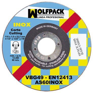Disco Corte Abrasivo Inoxidable 125x1,0x22,2  mm.