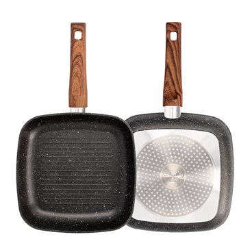 Sarten Aluminio Forjado Antiadherente 24x24x4,5 cm. Mango Engomado / 5 capas / Acabado Piedra / Todo Tipo de Cocinas / Grill