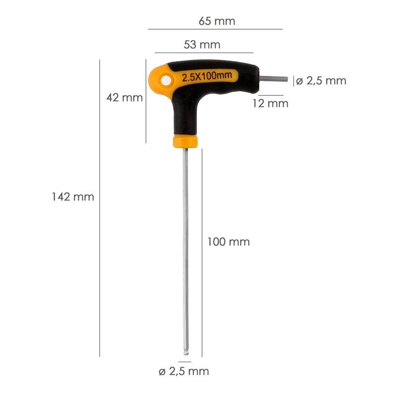 Llave Allen Con Bola Mango Forma T 2,5 mm. Con Colgador