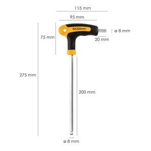 Chave Allen com cabo esférico formato T 8,0 mm. Com cabide 2